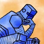 Illustration of a robot in "Thinking Man" pose