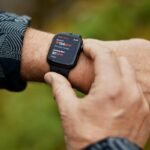 An Apple Watch displaying a heart rate measurement.