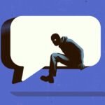 This illustration features a speech bubble with a hooded figure (perhaps a hacker) stepping out of the speech bubble.