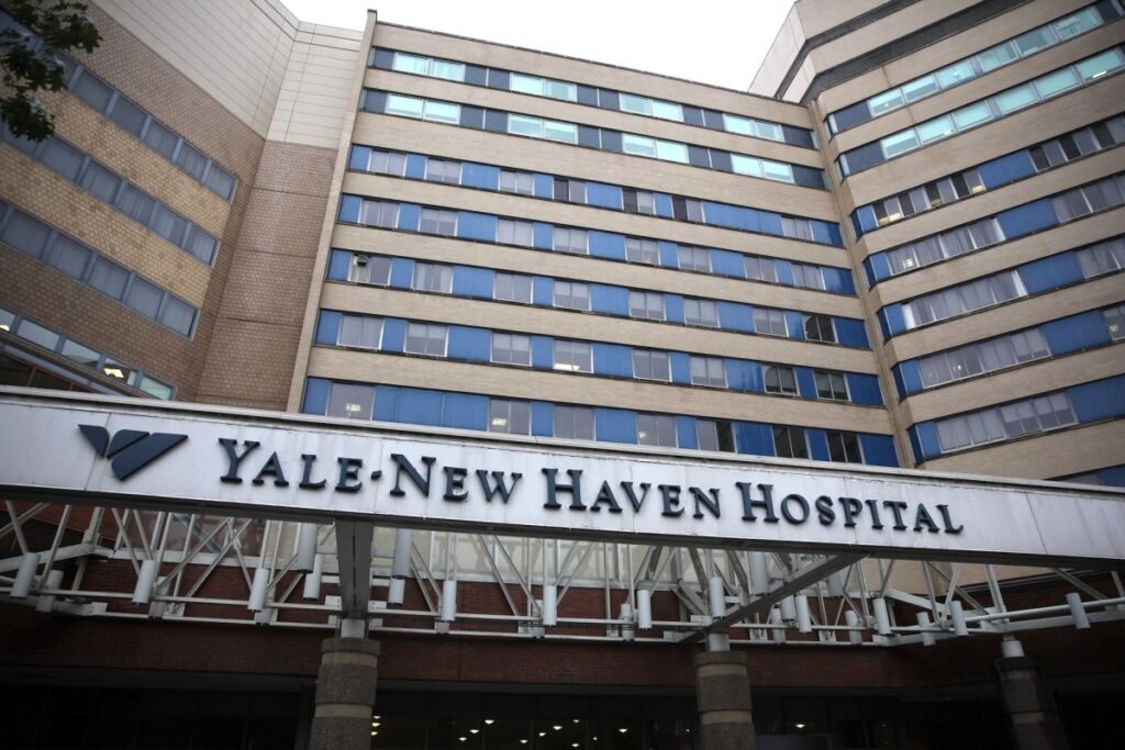 a file photo from 2014 of the outside facade of Yale New Haven Hospital in Connecticut
