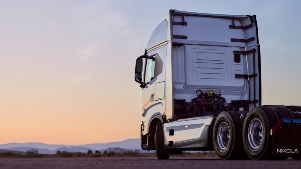 NIKOLA Corp TRE electric semi truck parked, cab only
