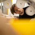 An engineer inspects a stage of Pacific Fusion's fusion reactor.