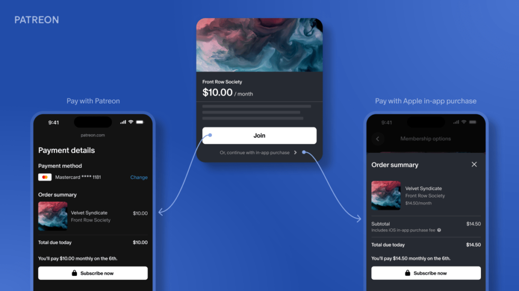 O aplicativo de Patreon agora pode aceitar pagamentos na Web depois que as alterações da App Store nos EUA