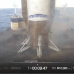 Blue Origin's New Glenn booster on the company's landing platform in the ocean