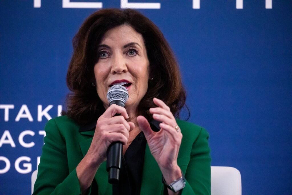 Kathy Hochul, governor of New York, speaks during the Clinton Global Initiative (CGI) annual meeting in New York, US, on Tuesday, Sept. 20, 2022. For the first time since 2016, CGI will convene alongside the United Nations General Assembly. Photographer: Michael Nagle/Bloomberg via Getty Images