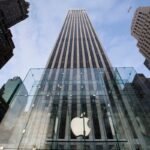 The entrance of Apple's new flagship store on Fifth Avenue.