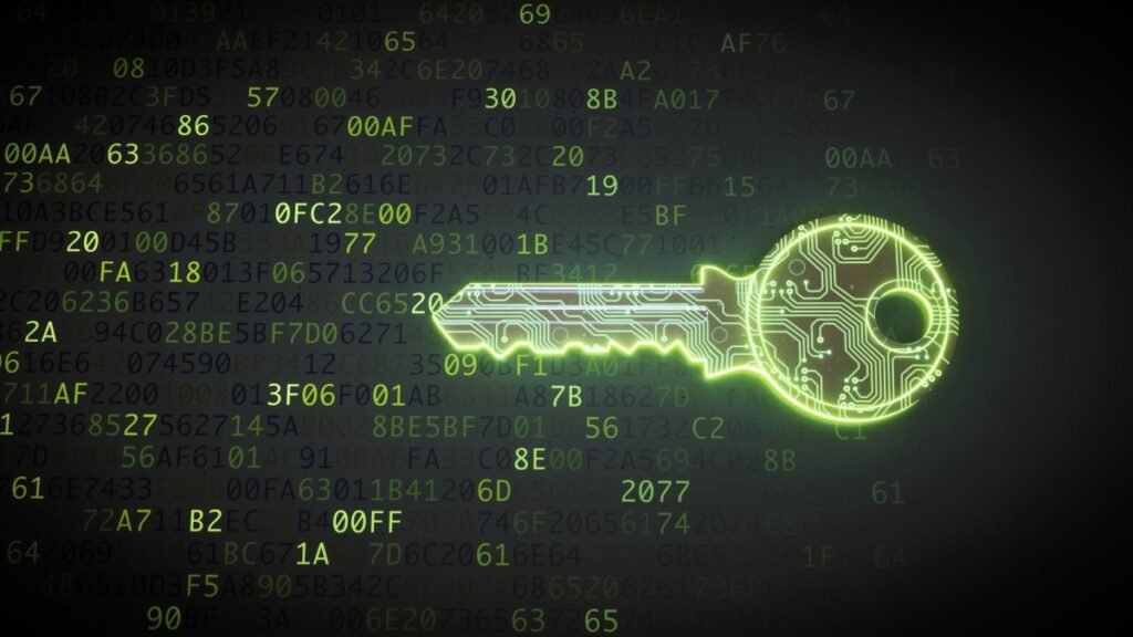 a green lock on a digital background, symbolizing cybersecurity