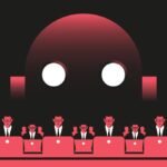 Enterprise, Employees at the computers and giant robot illustration