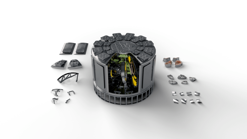 An illustration shows the parts of Thea Energy's Helios power plant.