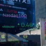 Stock market information at the Nasdaq MarketSite in New York, US, on Friday, June 9, 2023.