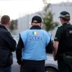 An Garda Siochana and Police Service of Northern Ireland officers outside the ground ahead of the UEFA Conference League play-off match at Clearer Twist National Stadium at Windsor Park, Belfast.