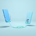 Concept design Online Doctor. Two Phones using stethoscope and checks health. Online medical clinic communication with patient. Minimal health concept. Flat lay. 3d illustration isometric.