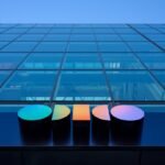 a photo of outside Odido's office, looking up at the building towards the sky