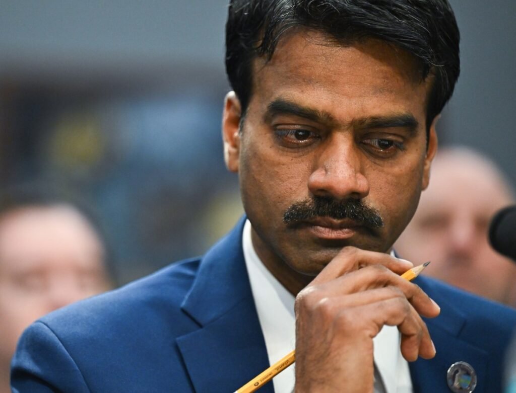 Dr. Madhu Gottumukkala, acting director of the Cybersecurity and Infrastructure Security Agency, during a House Appropriations Subcommittee on Homeland Security hearing in Washington, DC, US, on Wednesday, Feb. 11, 2026. The oversight hearing is meant to examine the impacts of a potential Department of Homeland Security (DHS) shutdown. Photographer: Graeme Sloan/Bloomberg via Getty Images