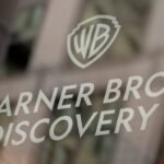 Signage at the Warner Bros. Discovery headquarters in New York