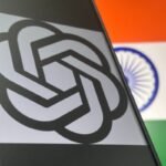 OpenAI logo over flag of India