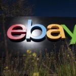eBay Inc. signage is displayed at the entrance to the company's headquarters in San Jose, California