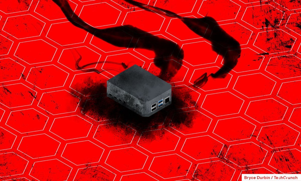 An illustration of a burned out router or firewall, indicating a breach.
