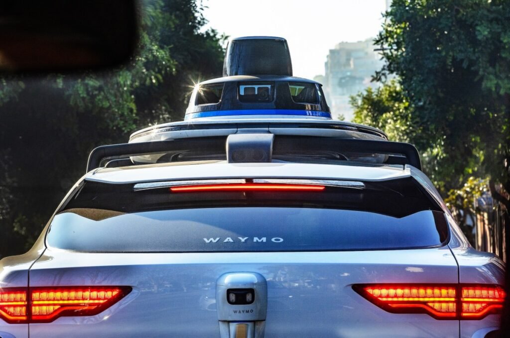 A Waymo equipped with 360 degree technology including 29 cameras, five lidars (which are used for mapping and sensing) and six radar trackers.