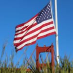 An American flag near the Golden Gate Bridge in San Francisco, California.