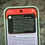 a photo showing the Nearby Glasses app and an alert notification on an Android device