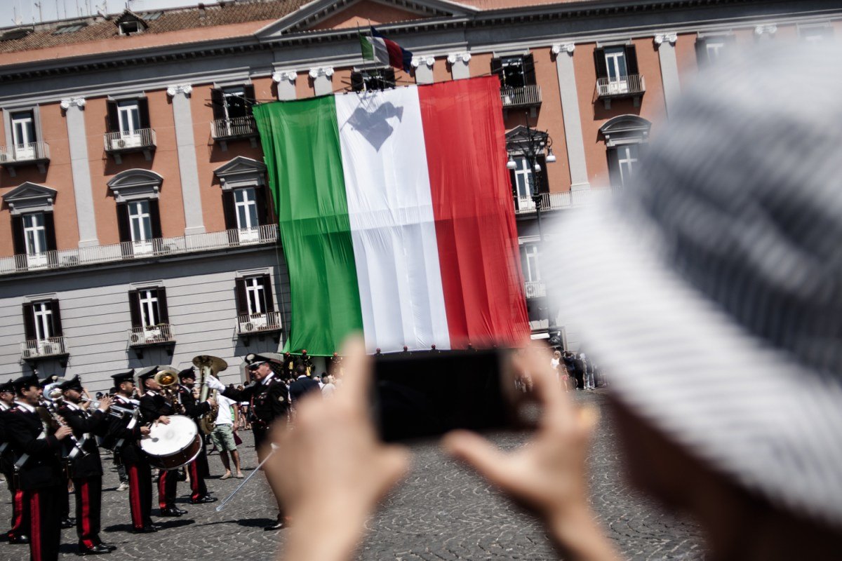 71st Anniversary Foundation Italian Republic in Naples, Italian, on June 2,2017, Flag-hoisting ceremony whit inter force department in Square the Plebiscito.