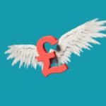 Red Pound Sterling Symbol with Angel Wings