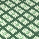 An illustration of patterned 100 dollar bills on a green background