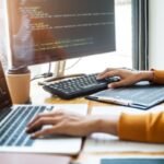Software engineers programmer development coding a solution data.