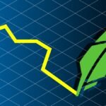 jagged line written by robinhood quill logo on graph background