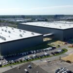 A drone takes a photo of GM's Battery Cell Development Center.