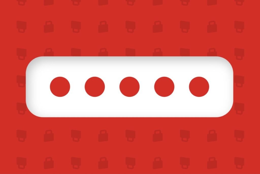 white bar with 5 red dots on red background