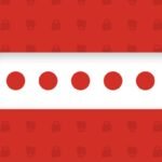 white bar with 5 red dots on red background