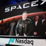 Elon Musk, founder and CEO of SpaceX, speaks via video before the ringing of opening bell at the Nasdaq Marketsite at the launch of the company's initial public offering (IPO) on June 12, 2026