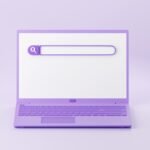 Web search bar on laptop screen 3d render - illustration of website form for research of information on computer