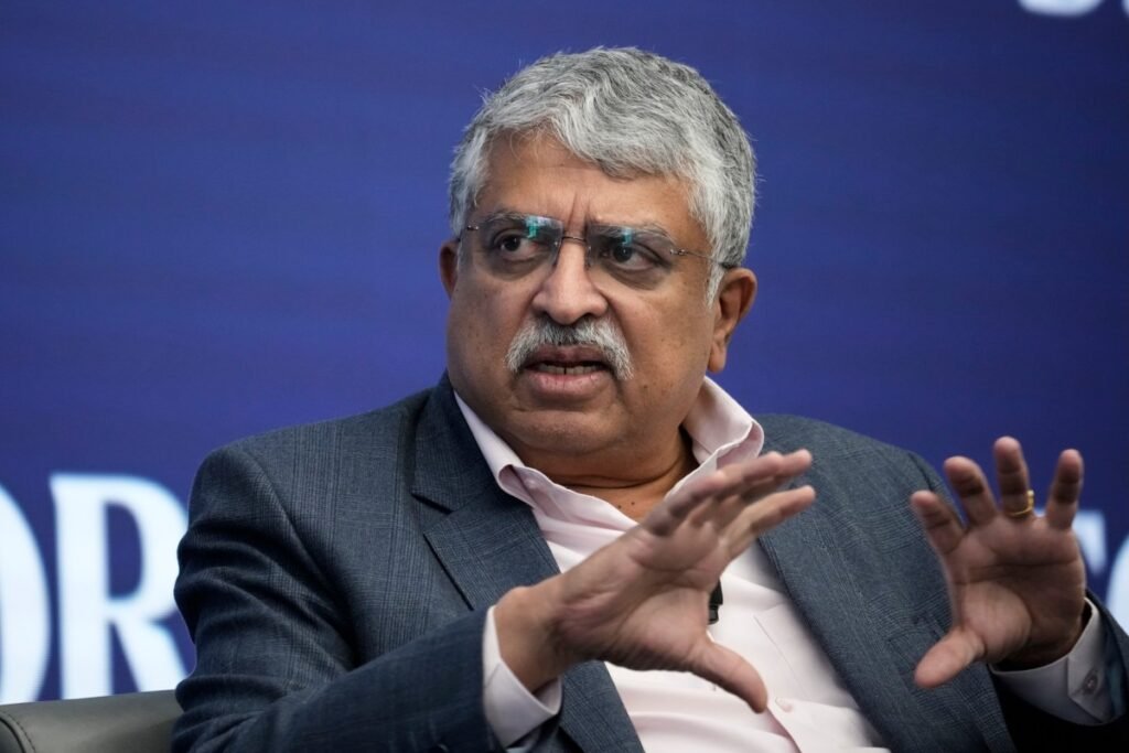 WASHINGTON, DC - APRIL 12: Infosys co-founder Nandan Nilekani speaks at the Semafor World Economic Summit on April 12, 2023 in Washington, DC. The event features interviews with business and government leaders discussing the global economy and financial markets. (Photo by Drew Angerer/Getty Images)