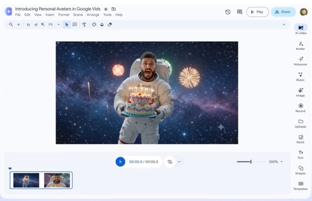 O Google Vids agora permite que você estrele seus próprios vídeos de IA