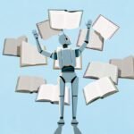 render of LLM AI bot reading multiple books at once